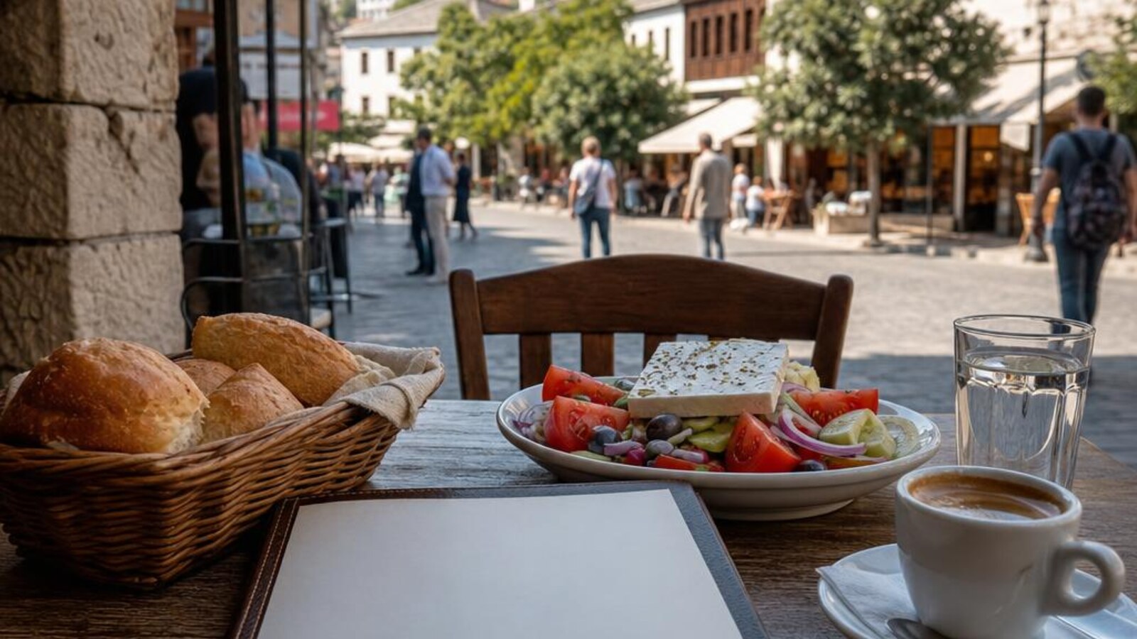 AI-generated editorial photograph: Albania food budget research