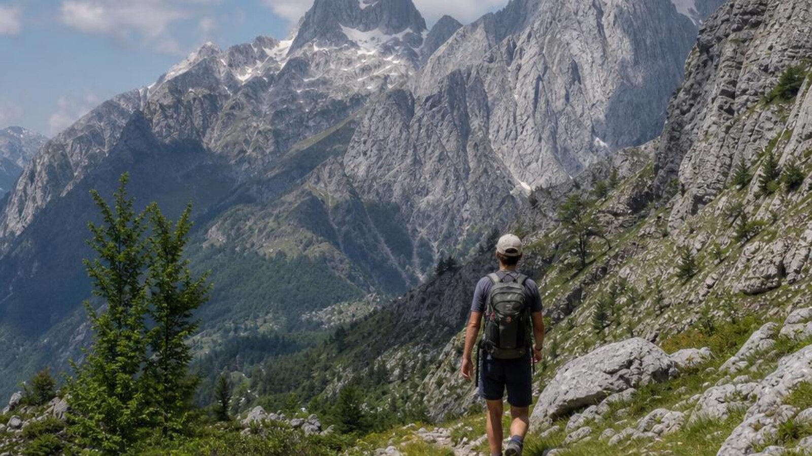 AI-generated editorial photograph: Albania mountain hiking safety planning