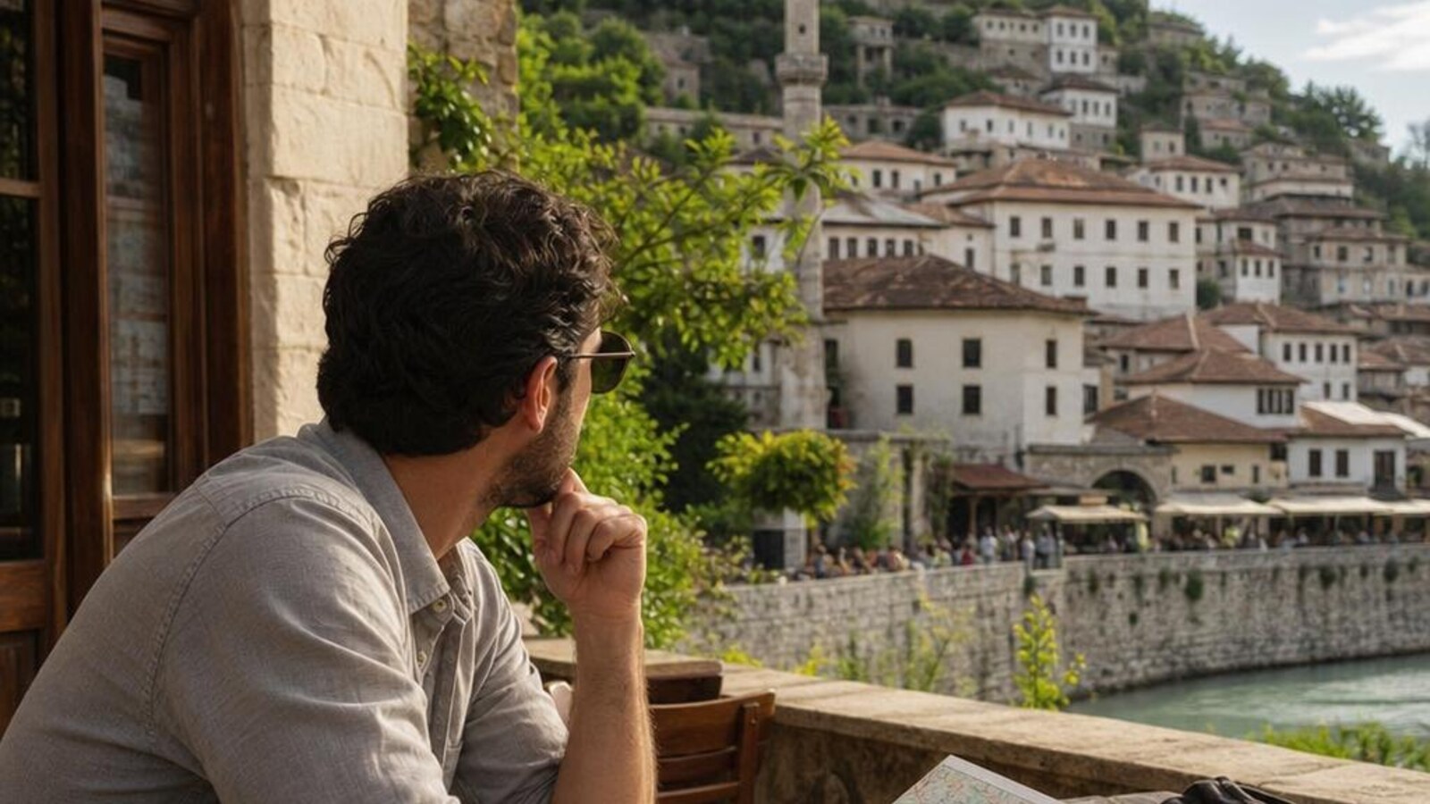 AI-generated editorial photograph: Albania slow travel city itinerary