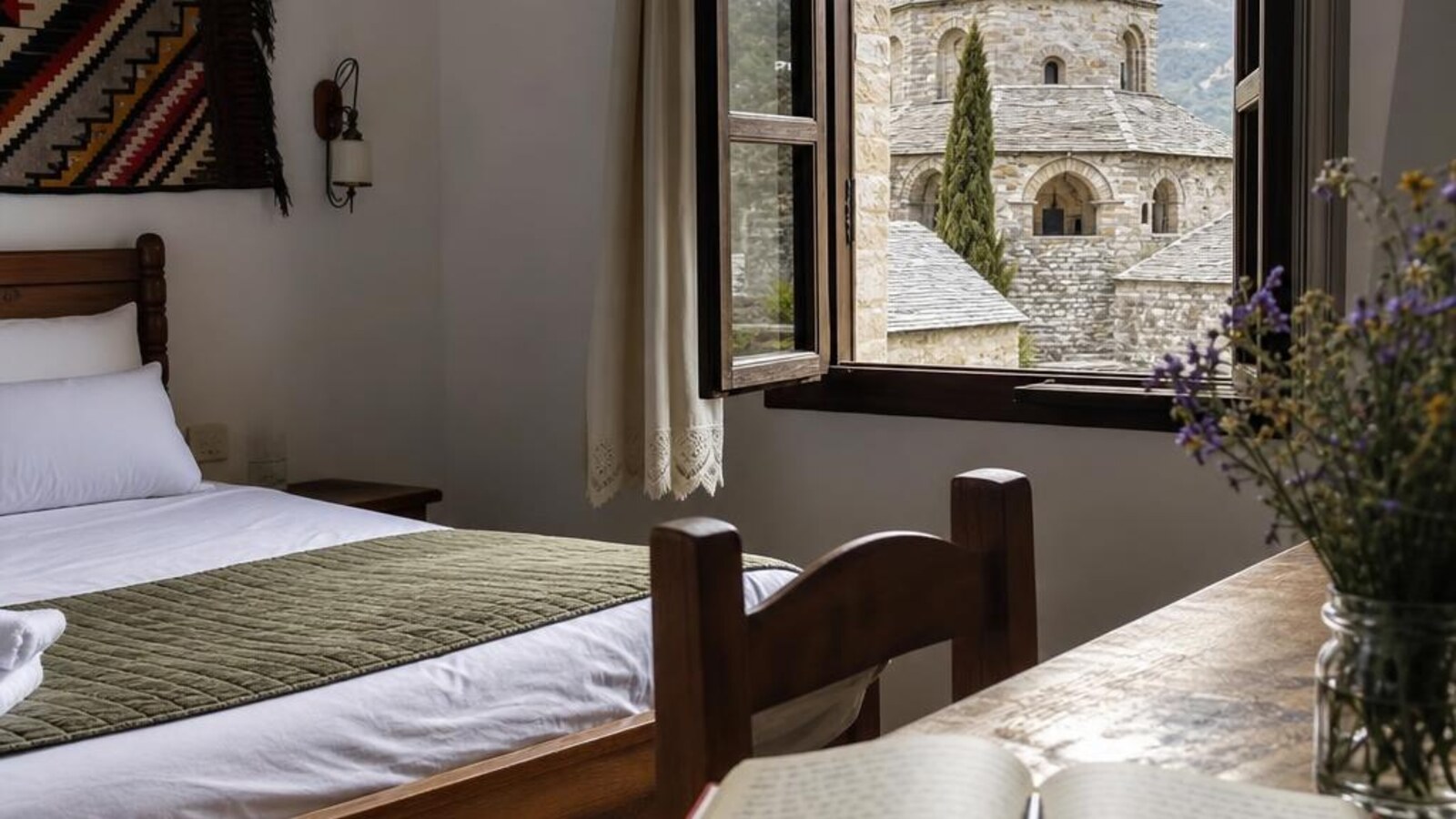 AI-generated editorial photograph: Albania lodging and museum budget planning